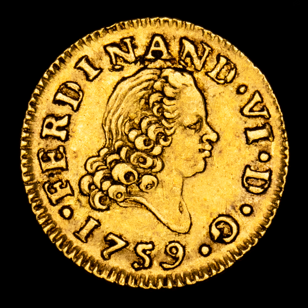 Fernando VI. 1/2 Escudo. (1,83 g.). Madrid. 1759. Ensayador J. Aureo y Calico-566. MBC+. Único año de este ensayador.