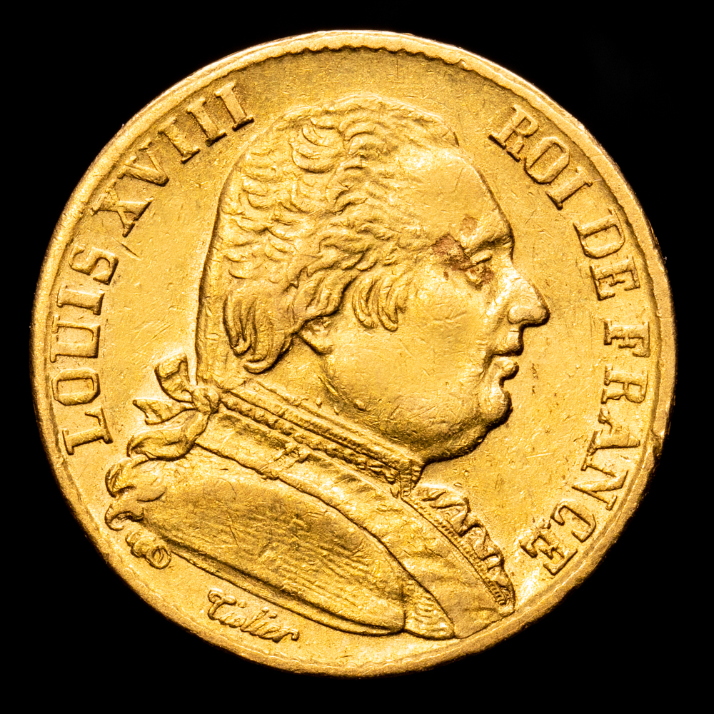 Farncia – Luis XVIII. 20 Francs. (6,43 g.). París-A. 1814. PR-525. EBC-.