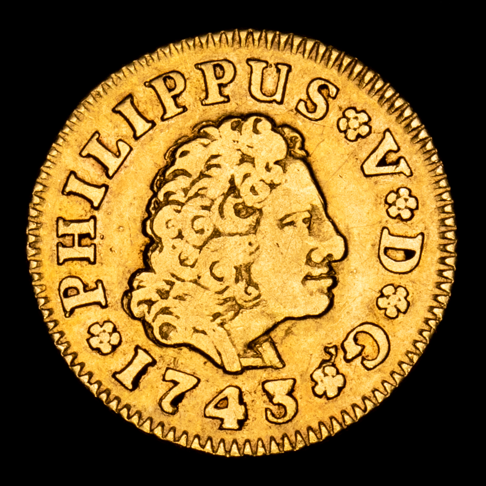 Felipe V. 1/2 Escudo. (1,75 g.). Madrid. 1743. Ensayador J·A. Aureo y Calico-1635. MBC-.