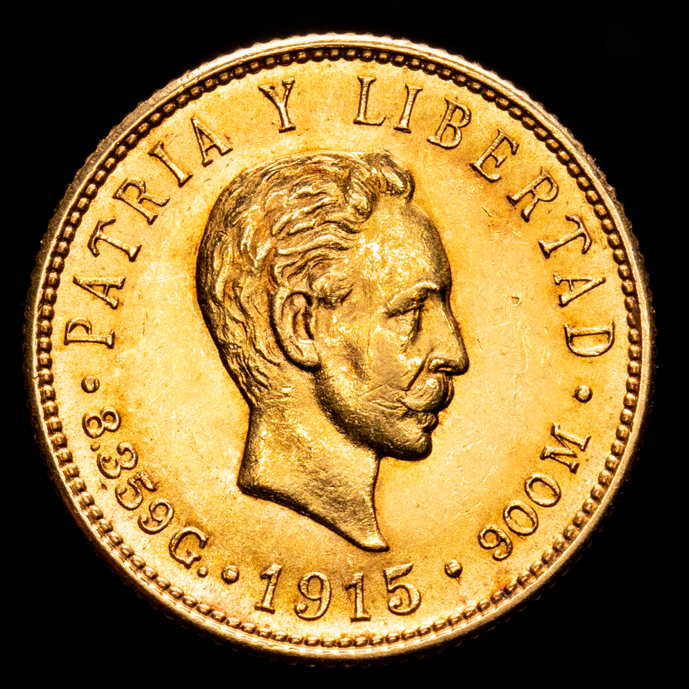 Cuba. 5 Pesos. (8,41 g.). Cuba. 1915. KM-19. SC. Brillo original.