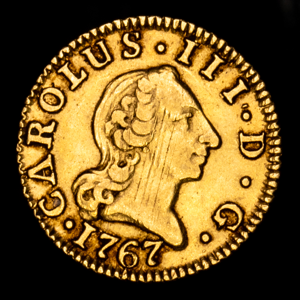 Carlos III. 1/2 Escudo. (1,8 g.). Madrid. 1767. Ensayador P·J. Aureo y Calico-1251. MBC+.
