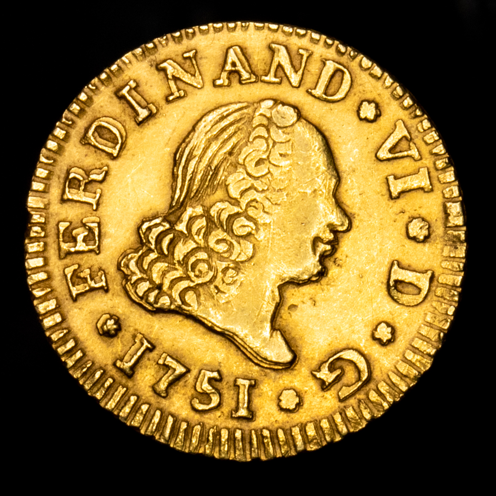 Fernando VI. 1/2 Escudo. (1,82 g.). Madrid. 1751. Ensayador J·B. Aureo y Calico-554. MBC+.