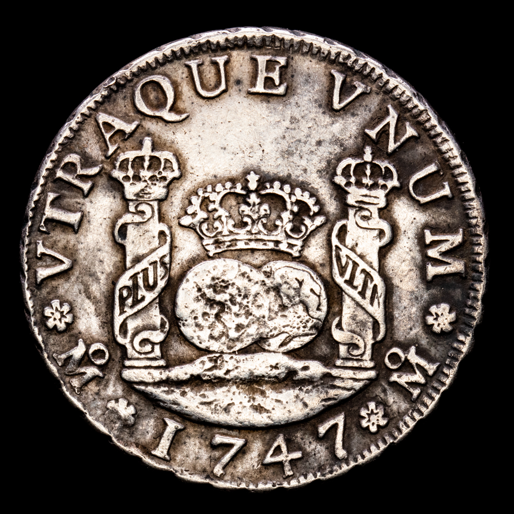 Felipe V. 4 Reales. (13,64 g.). México. 1747. Ensayador M·F. Aureo y Calico-1154. MBC+. Rara.
