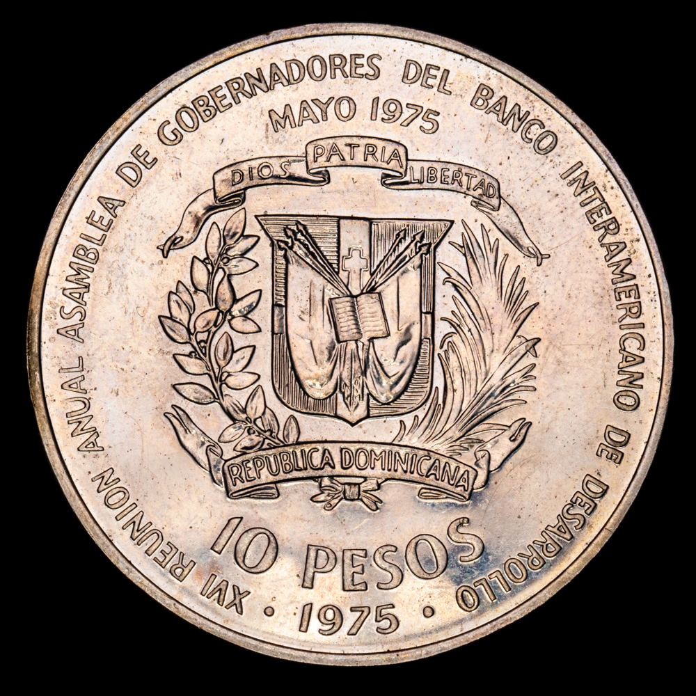 República Dominicana. 10 Pesos. (28,16 g.). 1975. KM-37. SC. Brillo original