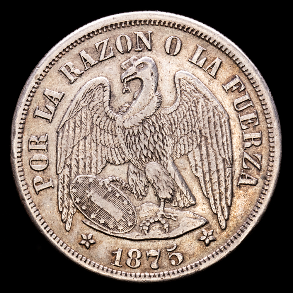 República de Chile. 1 Peso. (24,42 g.). Santiago. 1875. KM-142.1. MBC+/EBC.