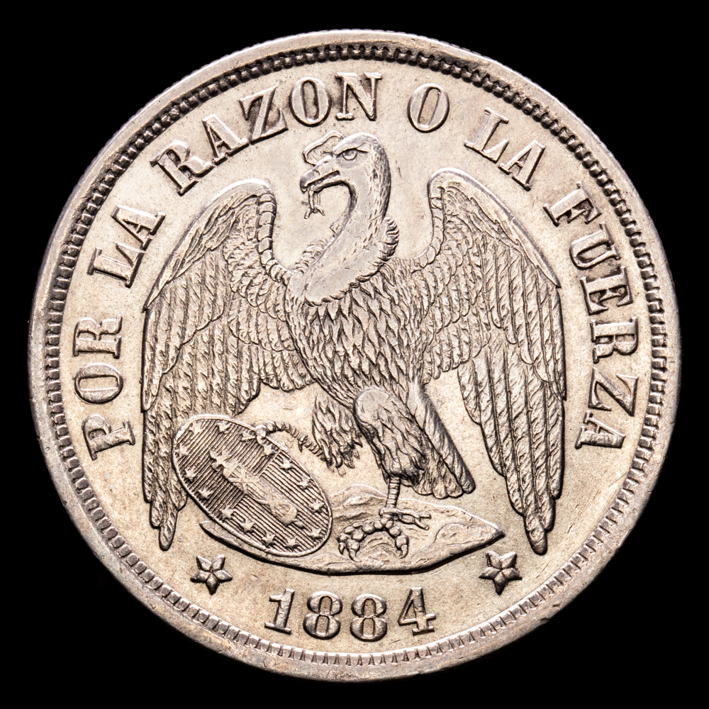 República de Chile. 1 Peso. (24,9 g.). Santiago. 1884. KM-142.1. EBC. Bonita tonalidad.