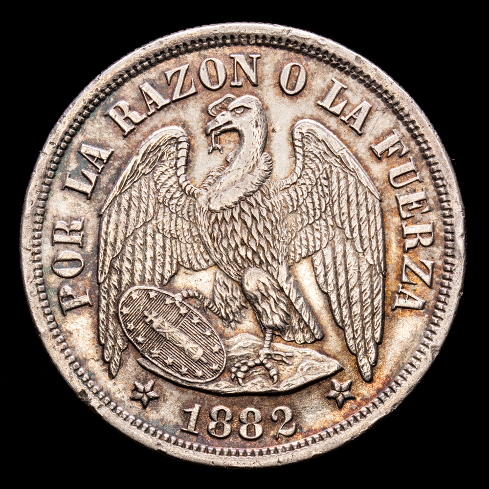República de Chile. 1 Peso. (24,92 g.). Santiago. 1882. KM-142.1. EBC. Bonita tonalidad.