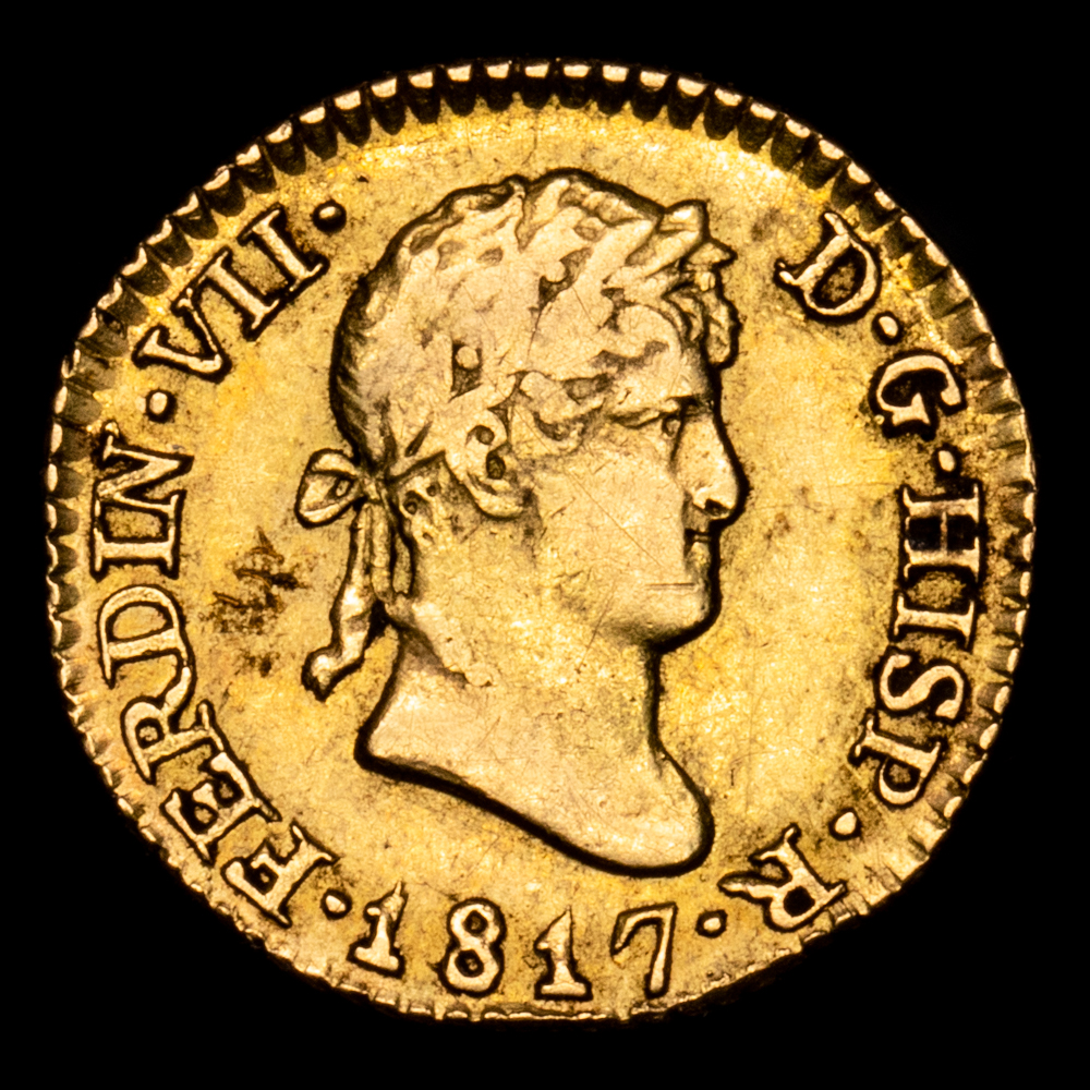 Fernando VII. 1/2 Escudo (1,73 g.). Madrid. 1817. Ensayador G·J. Aureo y Calicó – 1486. MBC+. 