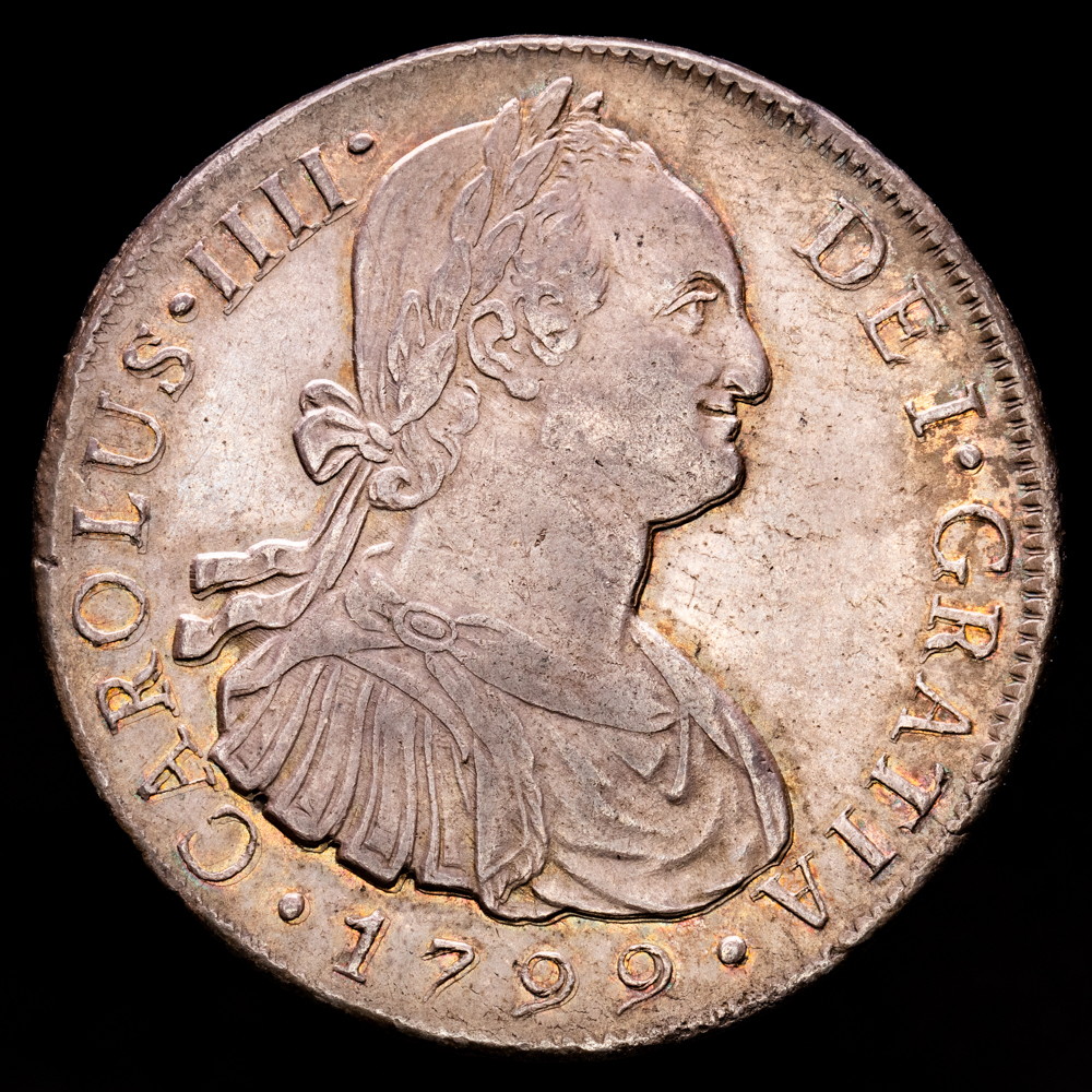 Carlos IV. 8 Reales. (26,96 g.). Lima. 1799. Ensayador I·J. Aureo y Calicó-917. EBC. Bonita pátina.
