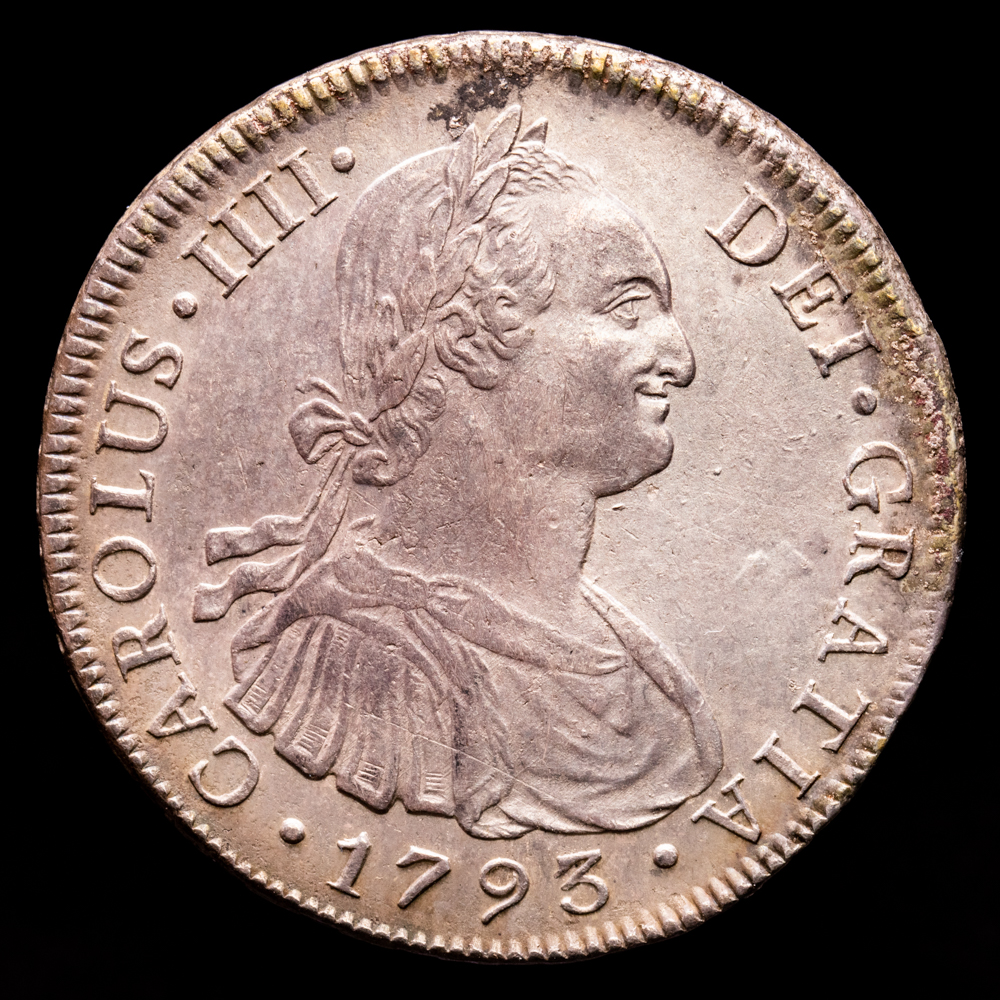 Carlos IV. 8 Reales. (26,79 g.). Lima. 1893. Ensayador I·J. Aureo y Calicó-909. EBC-. Pátina