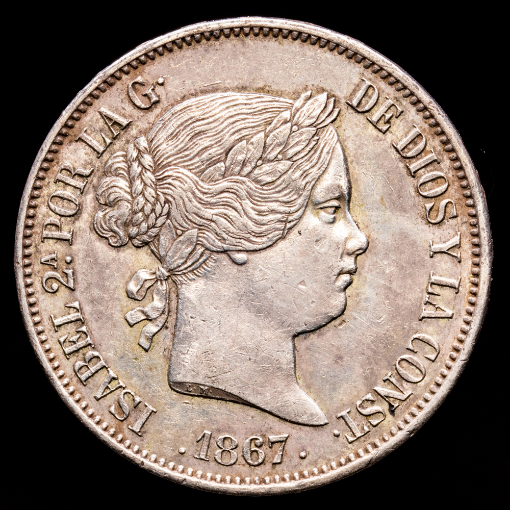 Isabel II. 2 Escudos . (25,91 g.). Madrid. 1867. Aureo y Calicó-647. EBC.