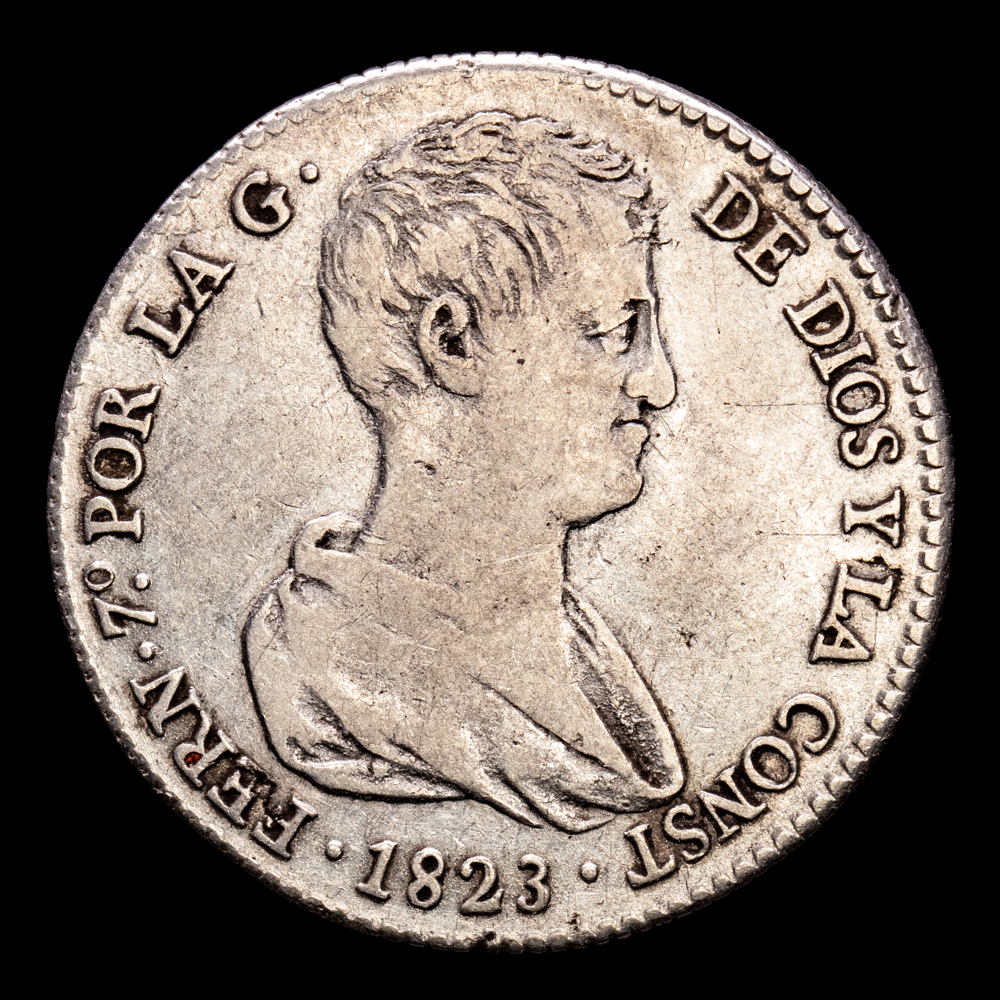 Fernando VII. 4 Reales. (6,23 g.). Valencia. 1823. Aureo y Calicó-994. MBC. Escasa