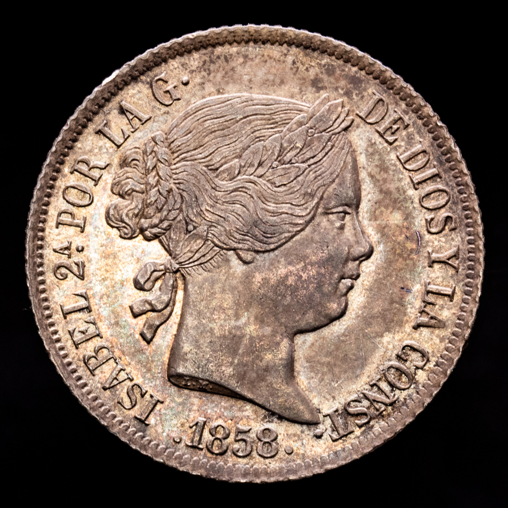 Isabel II. 4 Reales. (5,32 g.). Madrid. 1858. Aureo y Calicó-464. EBC-. Atractiva