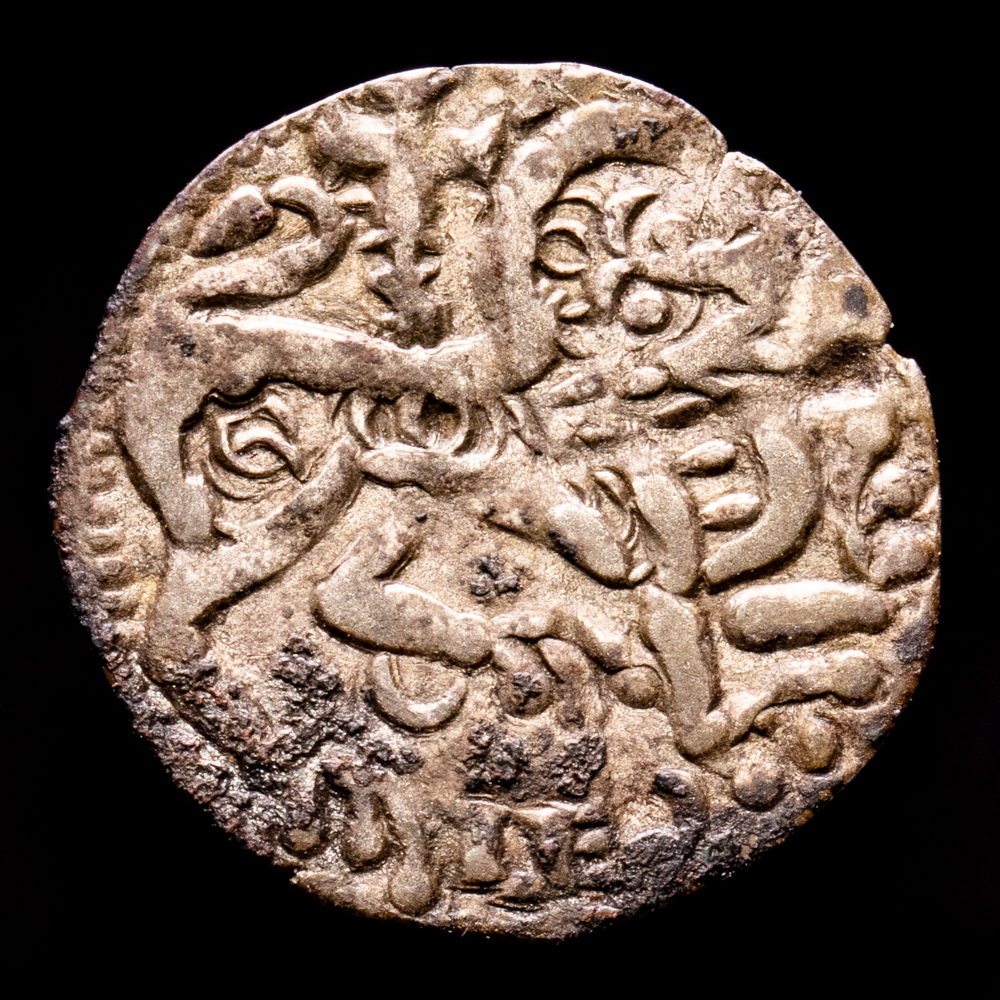 Alfonso IX. Dinero. (0,65 g.). Santiago de Compostela. (1188-1230). Álvarez Burgos-130. MBC+. Creciente bajo las patas del león.