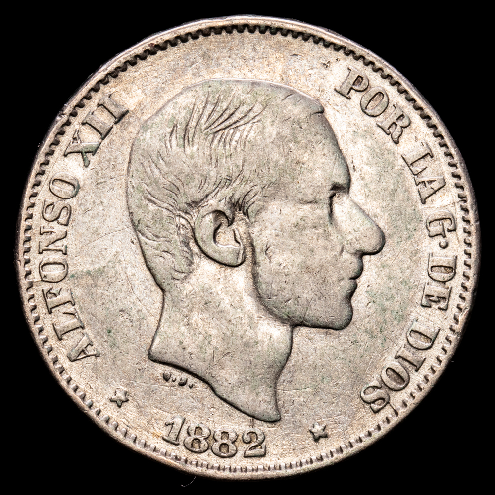 Alfonso XII. 50 céntimos. (12,67 g.). Manila (Filipinas). 1882. Aureo y Calico-118. MBC-.