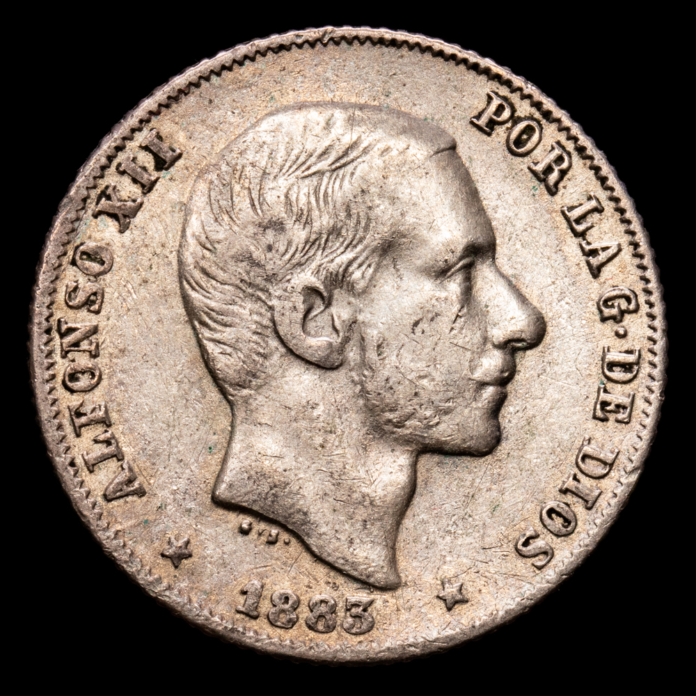 Alfonso XII. 20 Céntimos. (5,21 g.). Manila (Filipinas). 1883. Aureo y Calico-109. MBC.
