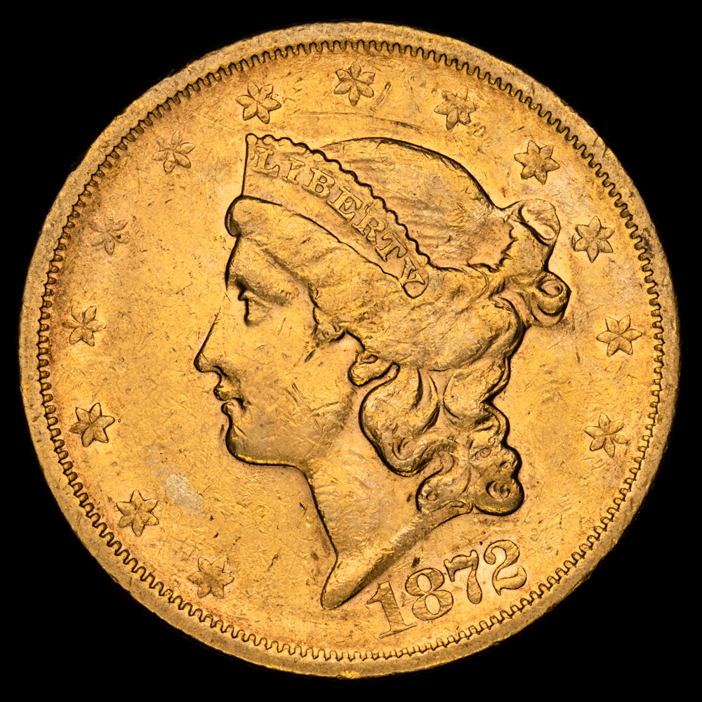 Estados Unidos de América. 20 Dollars. (33,46 g.). San Francisco. 1872. KM-74.2. VF+.