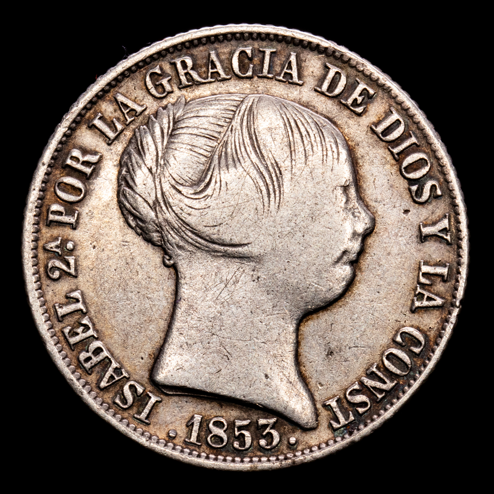 Isabel II. 4 Reales. (5,13 g.). Madrid. 1853. Aureo y Calico-458. MBC-.