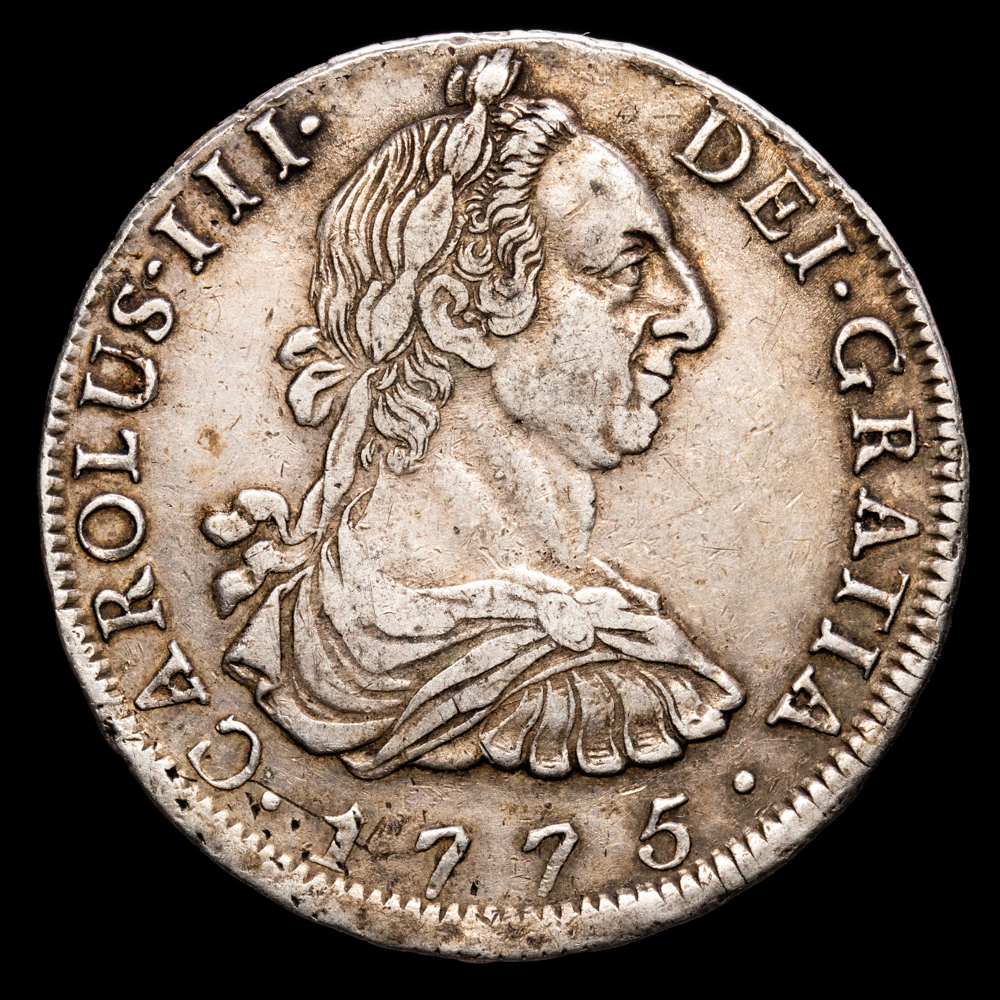 Carlos III. 8 Reales. (26,88 g.). Potosí. 1775. Ensayador J·R. AC-1171. MBC+.