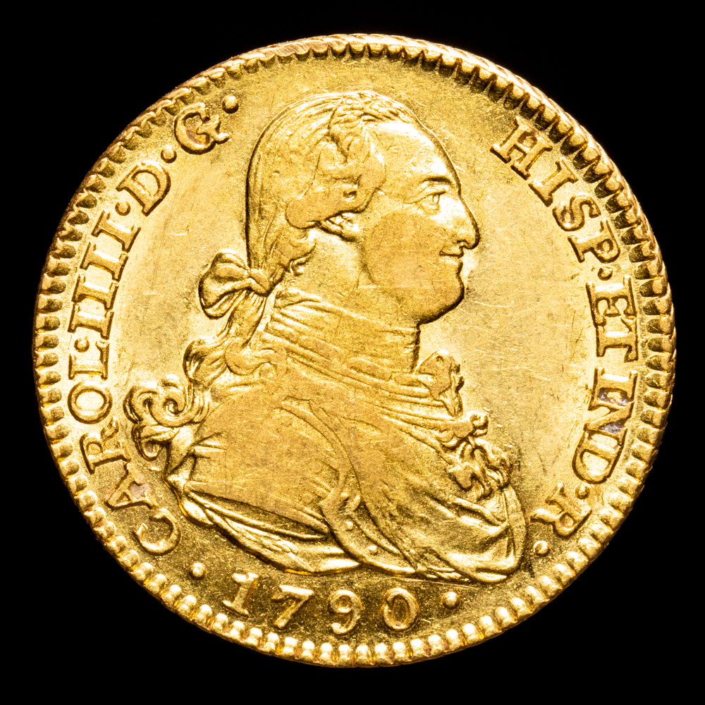 Carlos IV. 2 Escudos. (6,69 g.). Madrid. 1790. Ensayador M·F. AC-1275. EBC-/EBC+. Restos de brillo original.