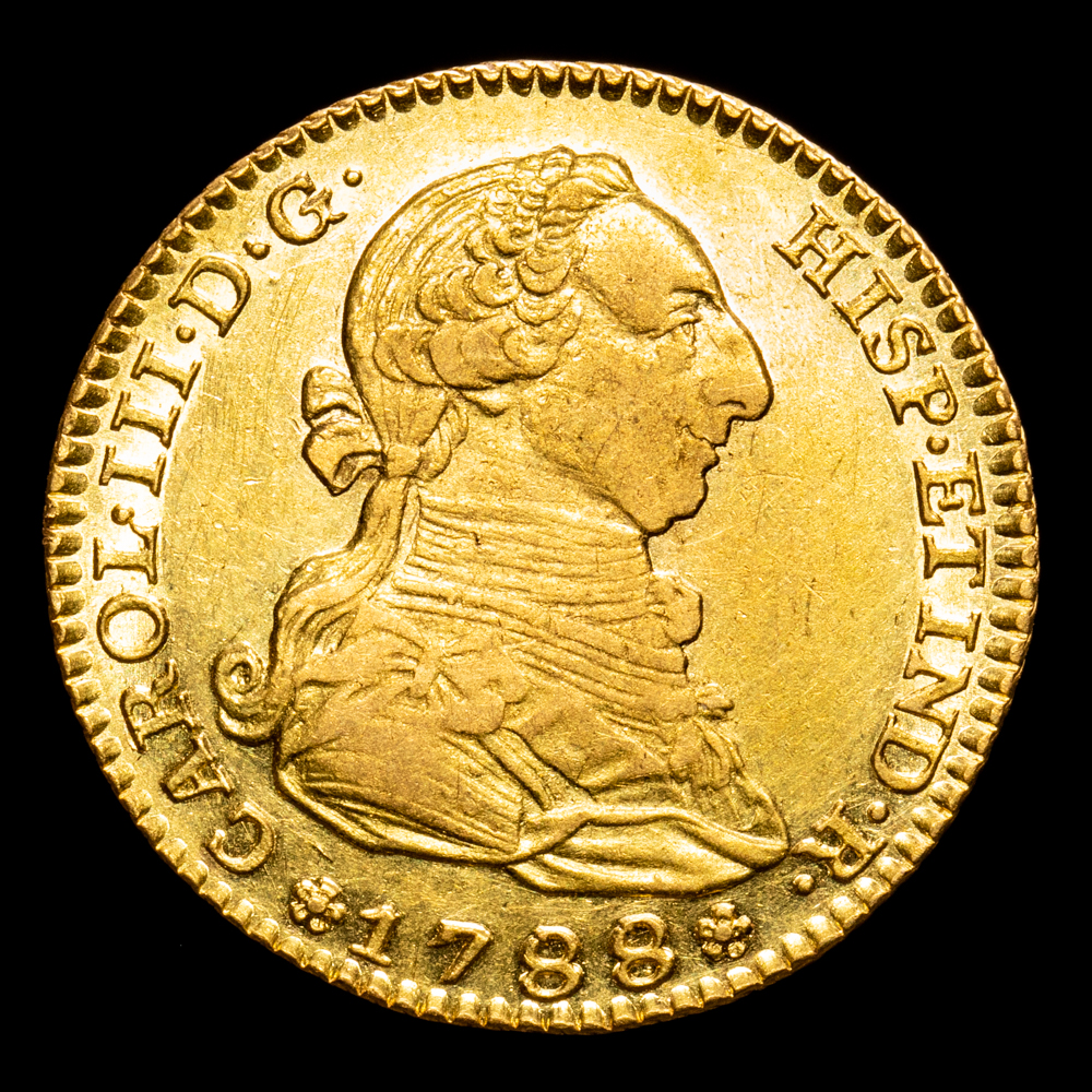 Carlos III. 2 Escudos. (6,7 g.). Madrid. 1788. Ensayador M. AC-1578. EBC-/EBC+. Restos de brillo original