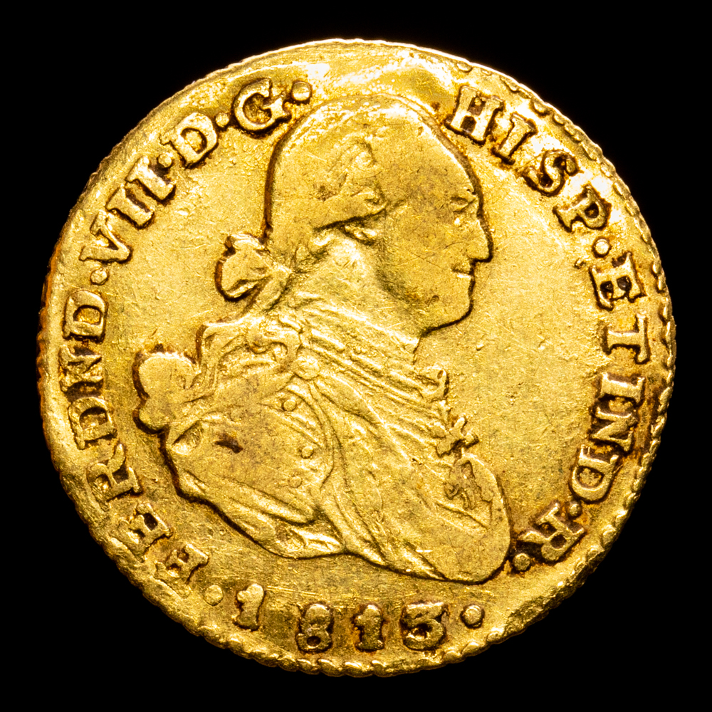 Fernando VII. 1 Escudo. (2,95 g.). Popayán. 1813/2. Ensayador J·F. AC-1528. MBC-.