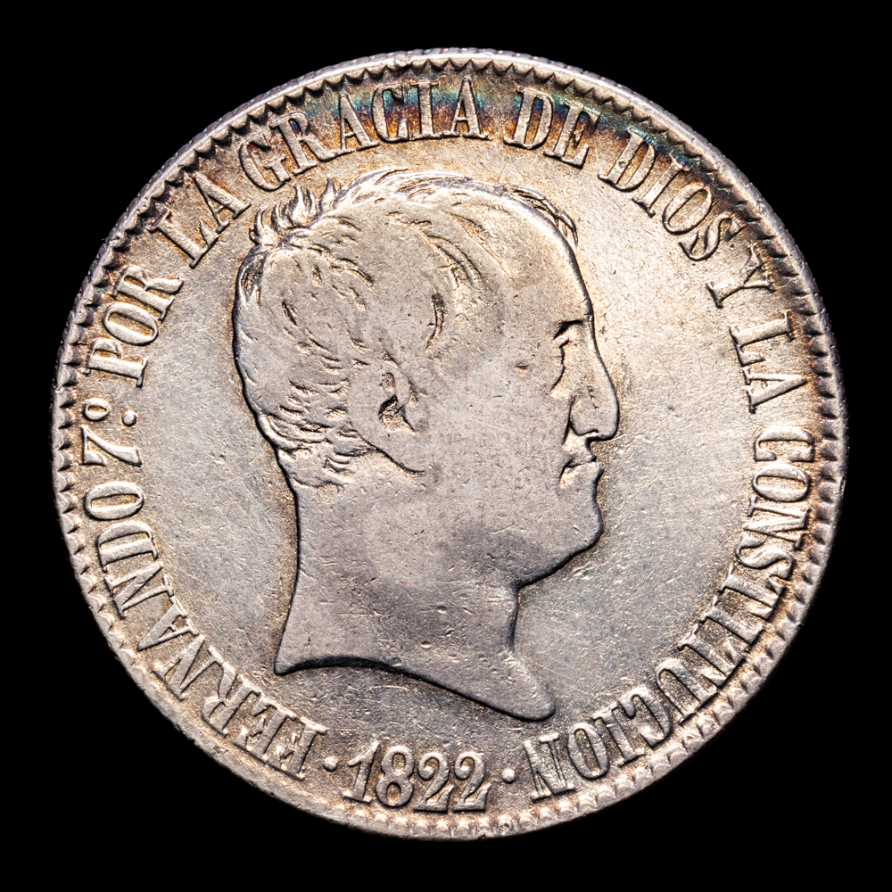Fernando VII. 20 Reales (6,71 g.). Madrid. 1822. Ensayador S·R.  Aureo y Calicó  – 1282. MBC.