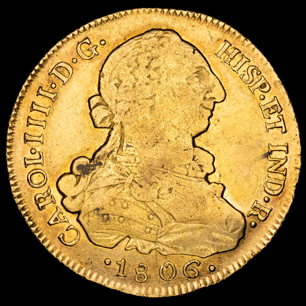 Carlos IV. 8 Escudos. ( 27,05g.). Santiago de Chile. 1806. Ensayador F·J. MBC+
