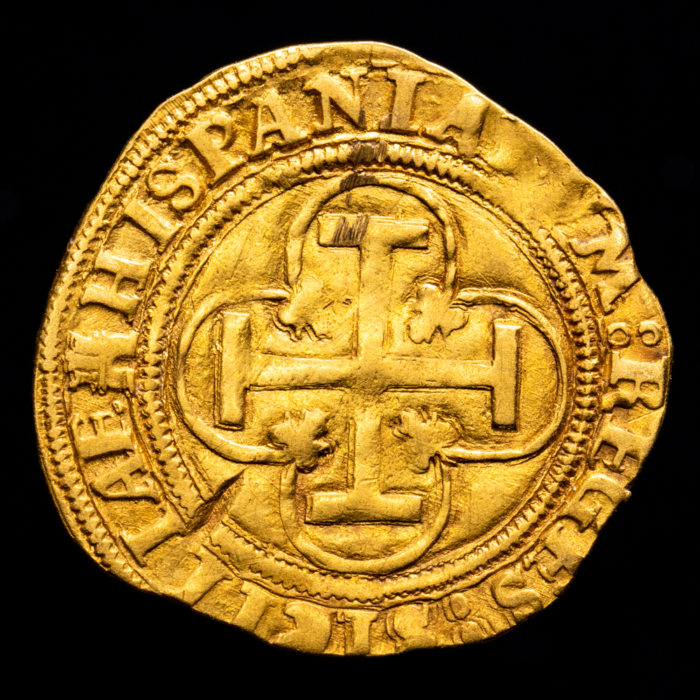 Juana y Carlos (1504-1555). 1 escudo. ND. Sevilla. (Cal-196). (Tauler-24). Anv.: IOANNA · ET · KAROLVS. Rev.: HISPANIARVM REGES :: SICILIAE. Au. 3,29 g.