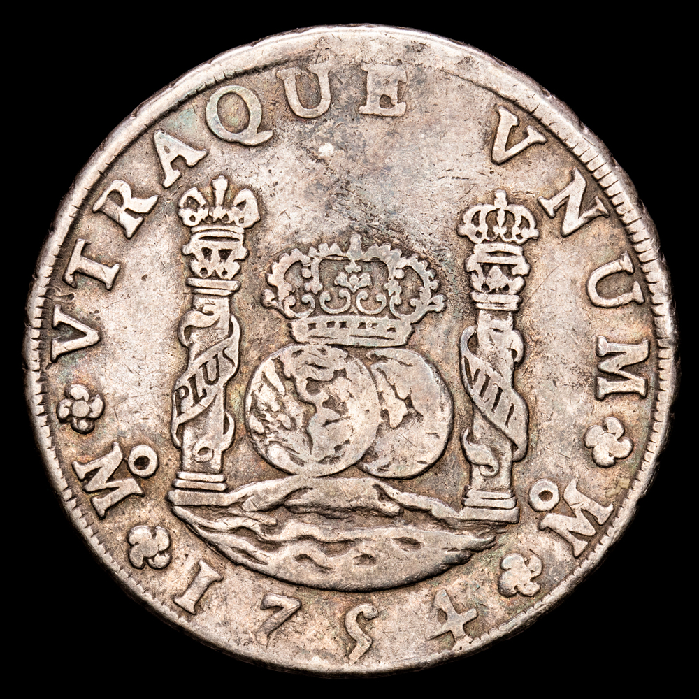 Fernando VI. 8 Reales. (26,48 g.). México. 1754. Ensayador M·M. Aureo y Calico – 487. MBC.