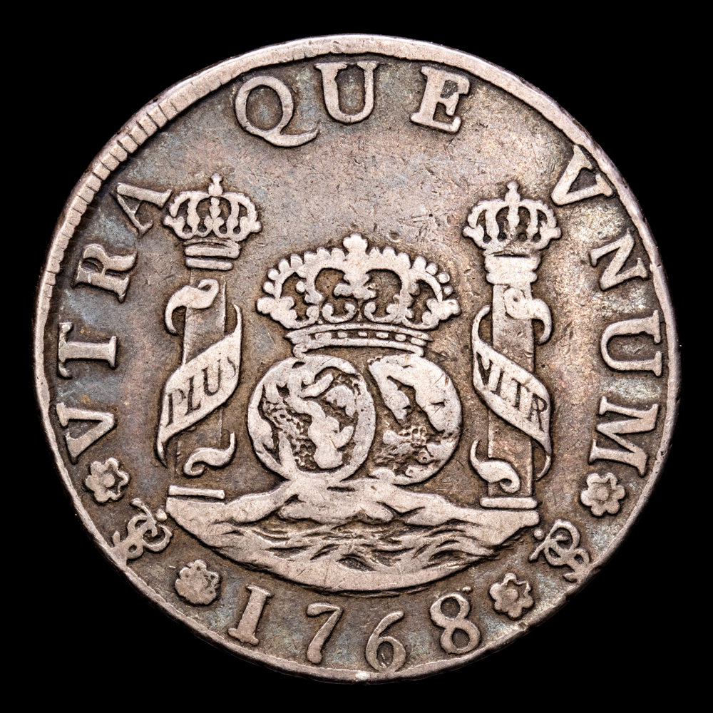 Carlos III. 4 Reales. (13,12 g.). Potosí. 1768/7. Ensayador J·R. Aureo y Calico – 922. MBC+. Rara
