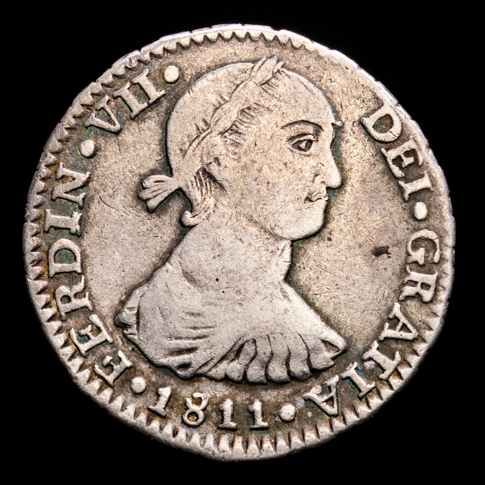 Fernando VII. 1 Real. (3,28 g.). Lima. 1811. Ensayador J·P. Aureo y Calicó – 568. MBC. Busto indígena. Rara
