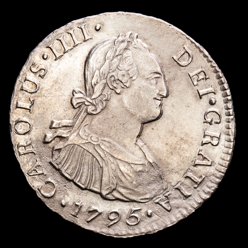 Carlos IV. 2 Reales. (6,67 g.). Lima. 1795. Ensayador I·J. Aureo y Calicó – 578. MBC+/EBC-. Oxidaciones limpiadas.