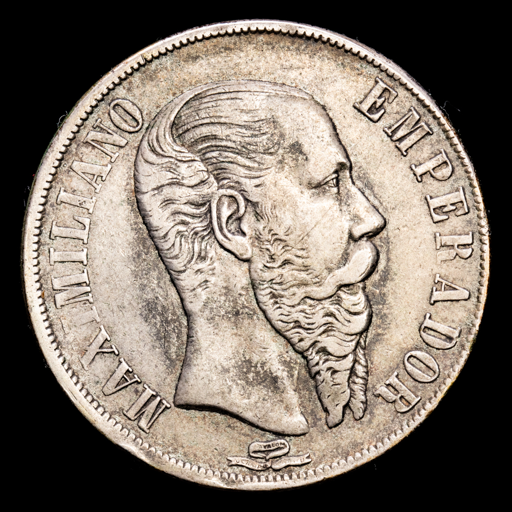 México – Maximiliano I. 1 Peso. (27,31 g.). México. 1867. KM-388.1. MBC+. Tono