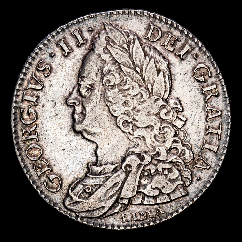 Gran Bretaña – George II. 1/2 Crown. (15,02 g.). Lima. 1746. KM-584.3. MBC+. Decimonono en el canto