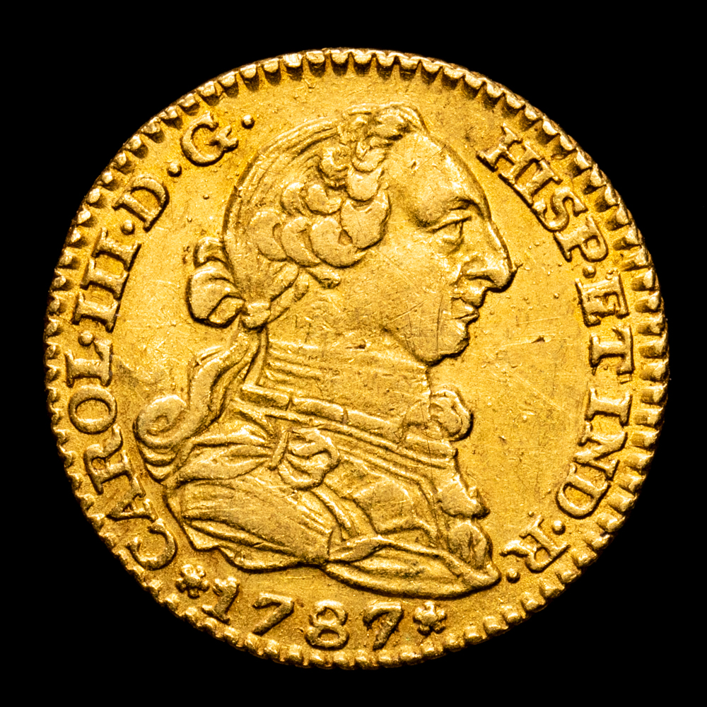 Carlos III. 1 Escudo. (3,37 g.). Madrid. 1787/6. Ensayador D·V. AC-1369. MBC+/EBC- . Atractiva