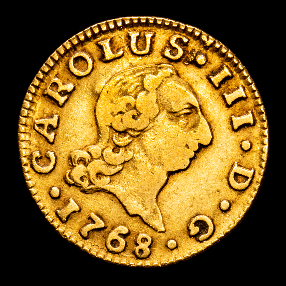 Carlos III. 1/2 Escudo. (1,74 g.). Sevilla. 1768. Ensayador C·F. AC-1298. MBC. Resello Cuatriobular