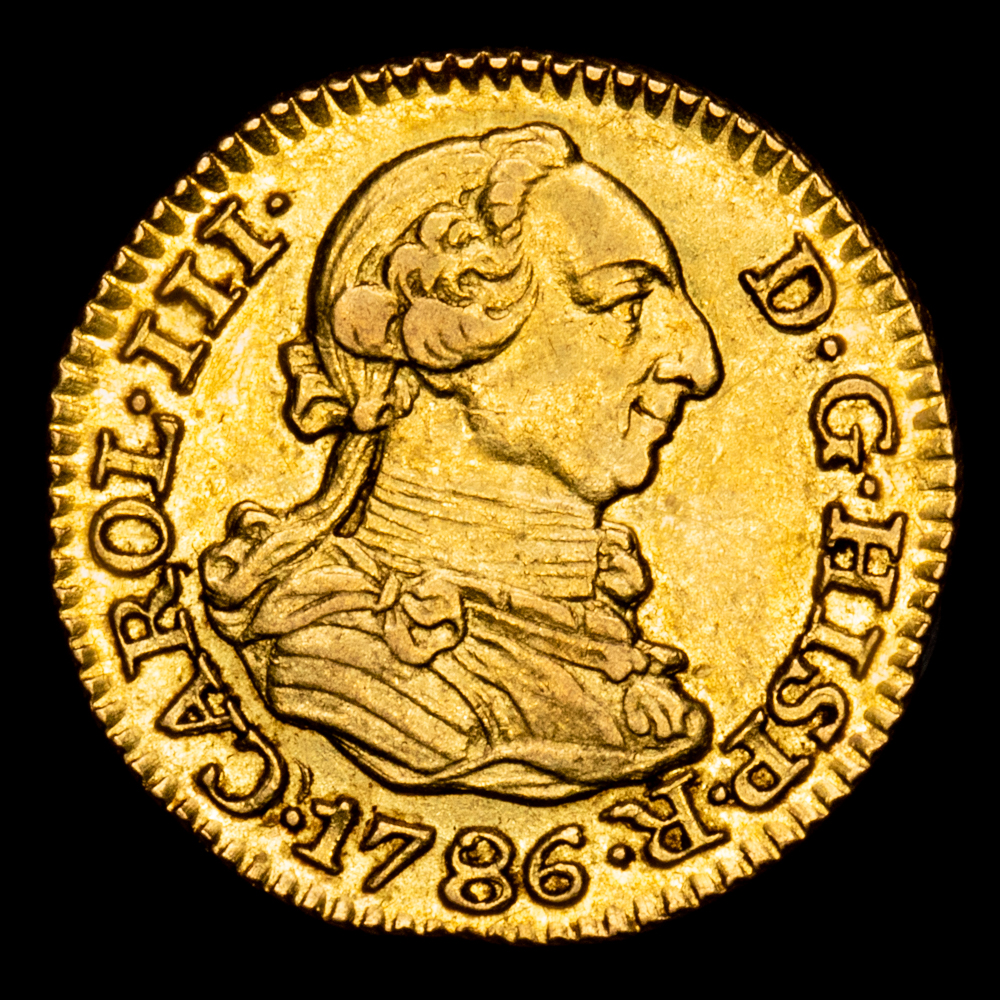 Carlos III. 1/2 Escudo. (1,66 g.). Madrid. 1786. Ensayador D·V. AC-1280. EBC-/EBC. Brillo original