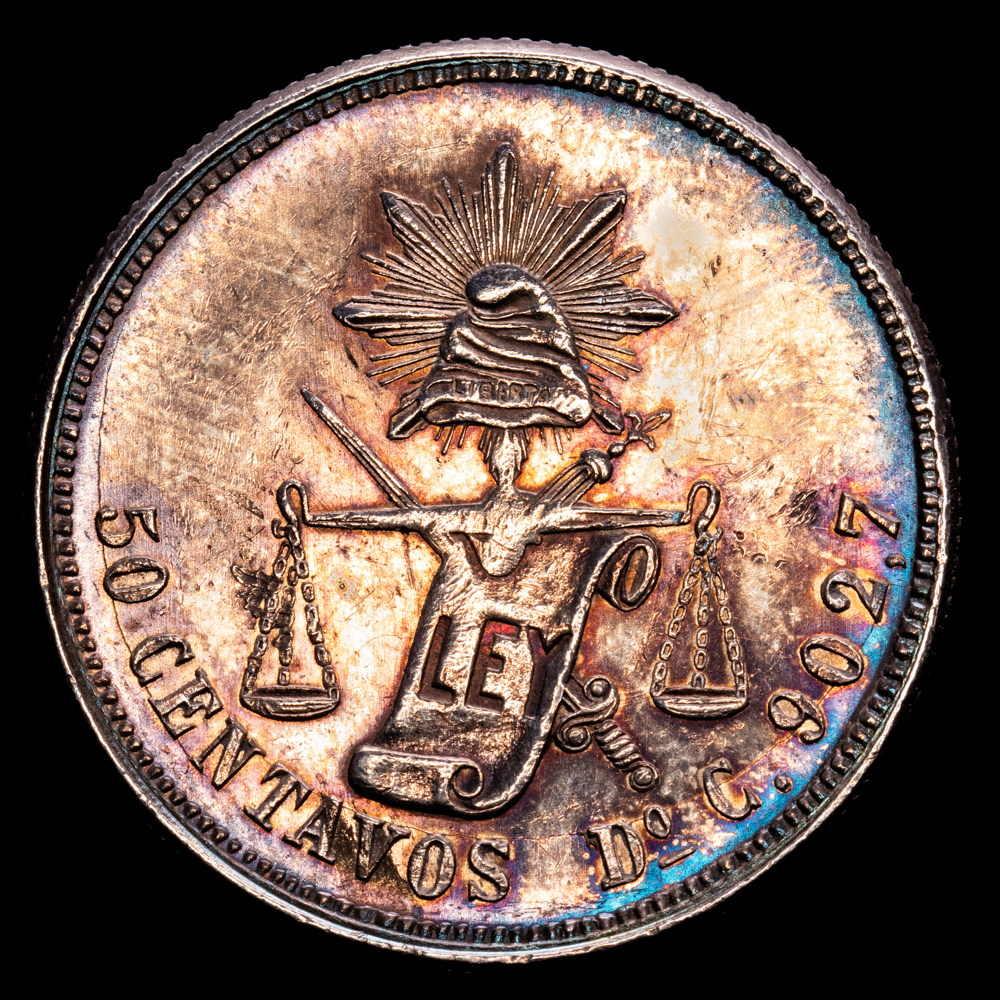 República de México – 50 Centavos (13,87 g.). Durango. 1887. Ensayador C. KM-407.3. EBC. Preciosa pátina.