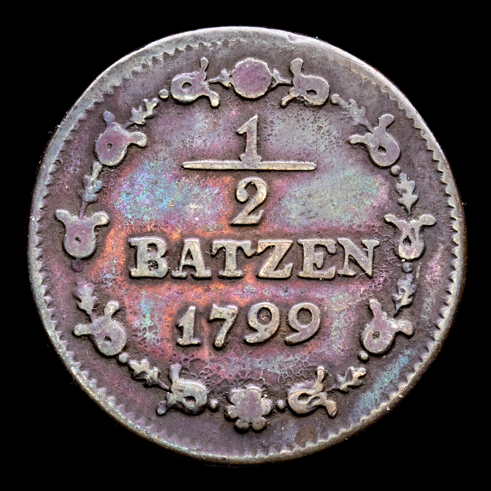 Suiza. 1/2 Batzen. (2,09 g.). 1899. KM-A6. MBC+. Tono