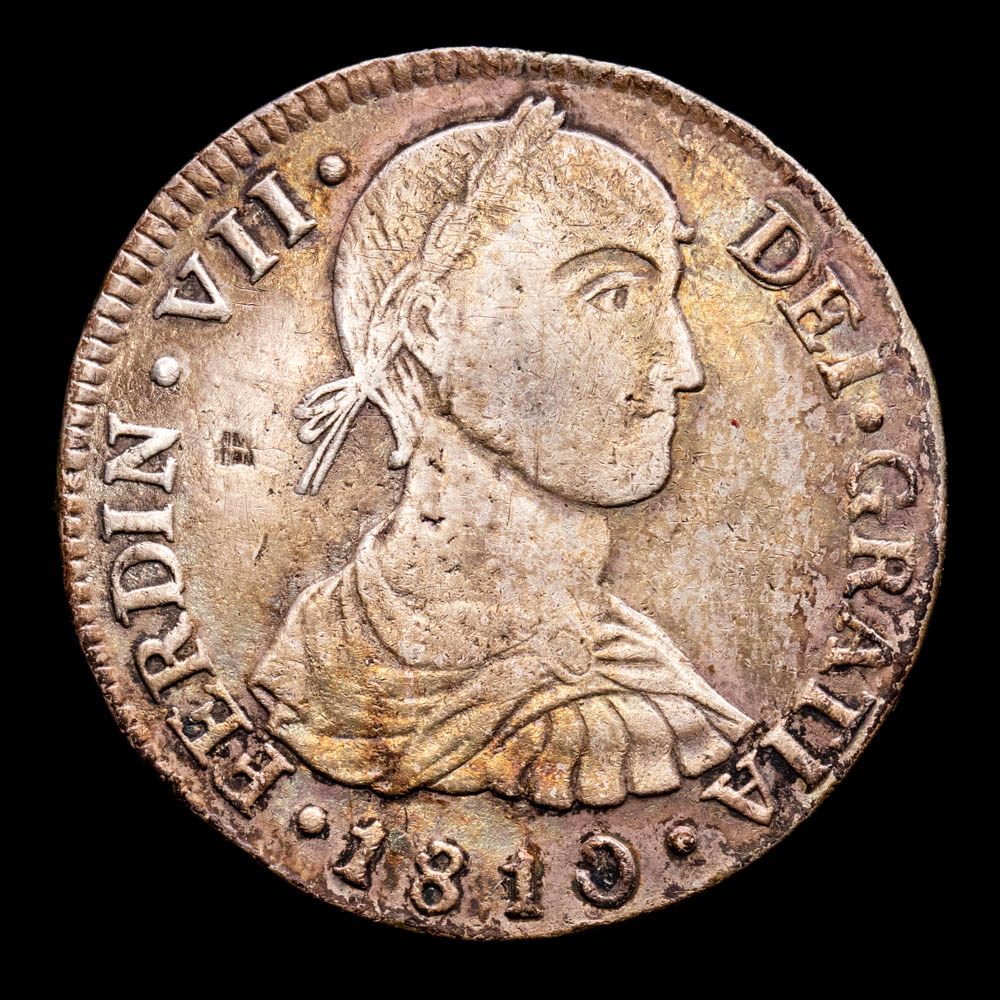 Fernando VII. 2 Reales. (6,69 g.). Lima. 1810. Ensayadores J·P. Aureo y Calicó – 809. MBC+. Tono, muy escasa así.