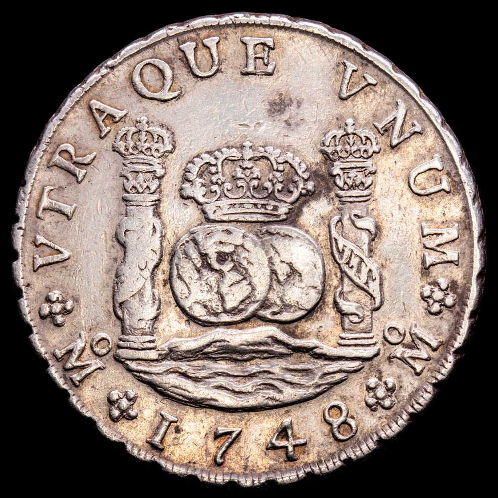 Fernando VI. 8 Reales. (27,06 g.). México. 1748. Ensayadores M·F. Aureo y Calicó – 471. MBC+.