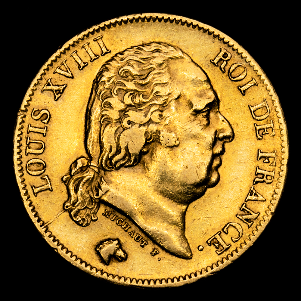 Francia – Louis XVIII. 40 Francs. (12,9 g.). Lille. 1818. W. GAD-1092. MBC+.
