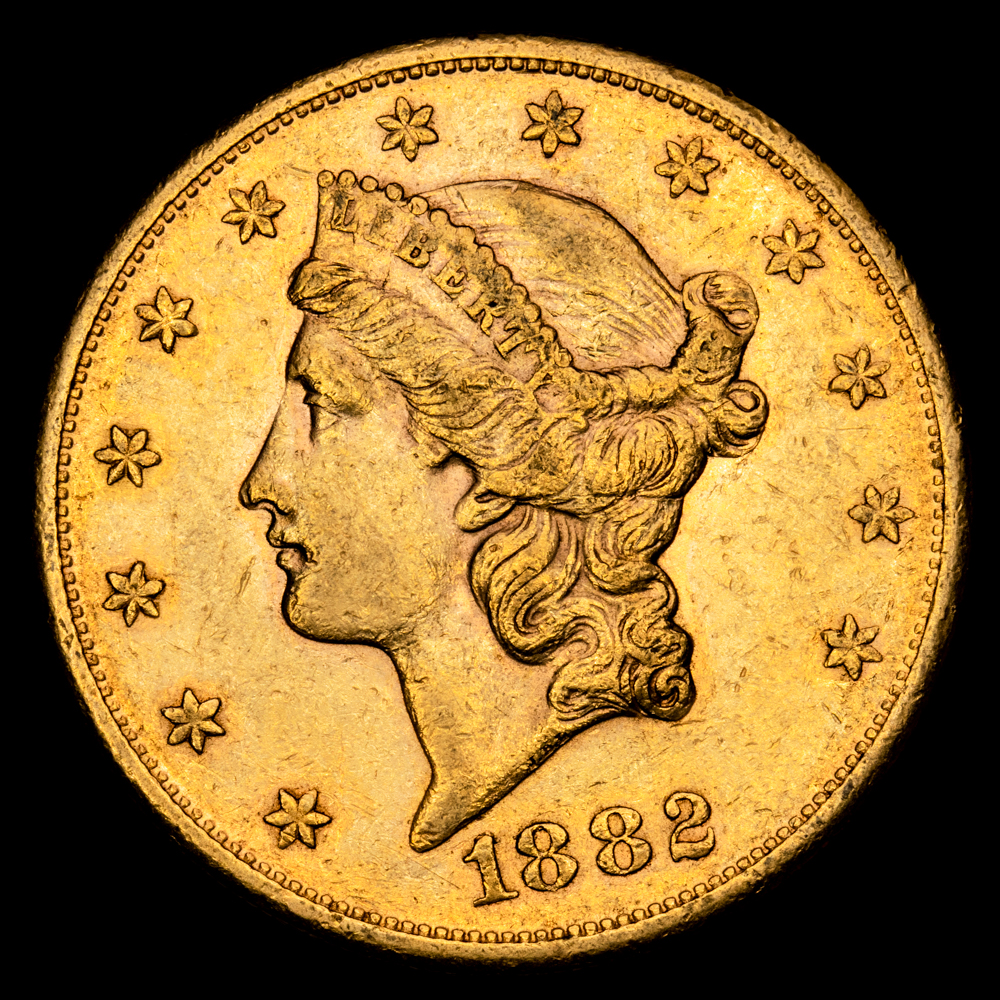 Estados Unidos. 1882. S (San Francisco). 20 dólares. (Fr. 178) (Kr. 74.3). AU. 33,36 g. MBC+.