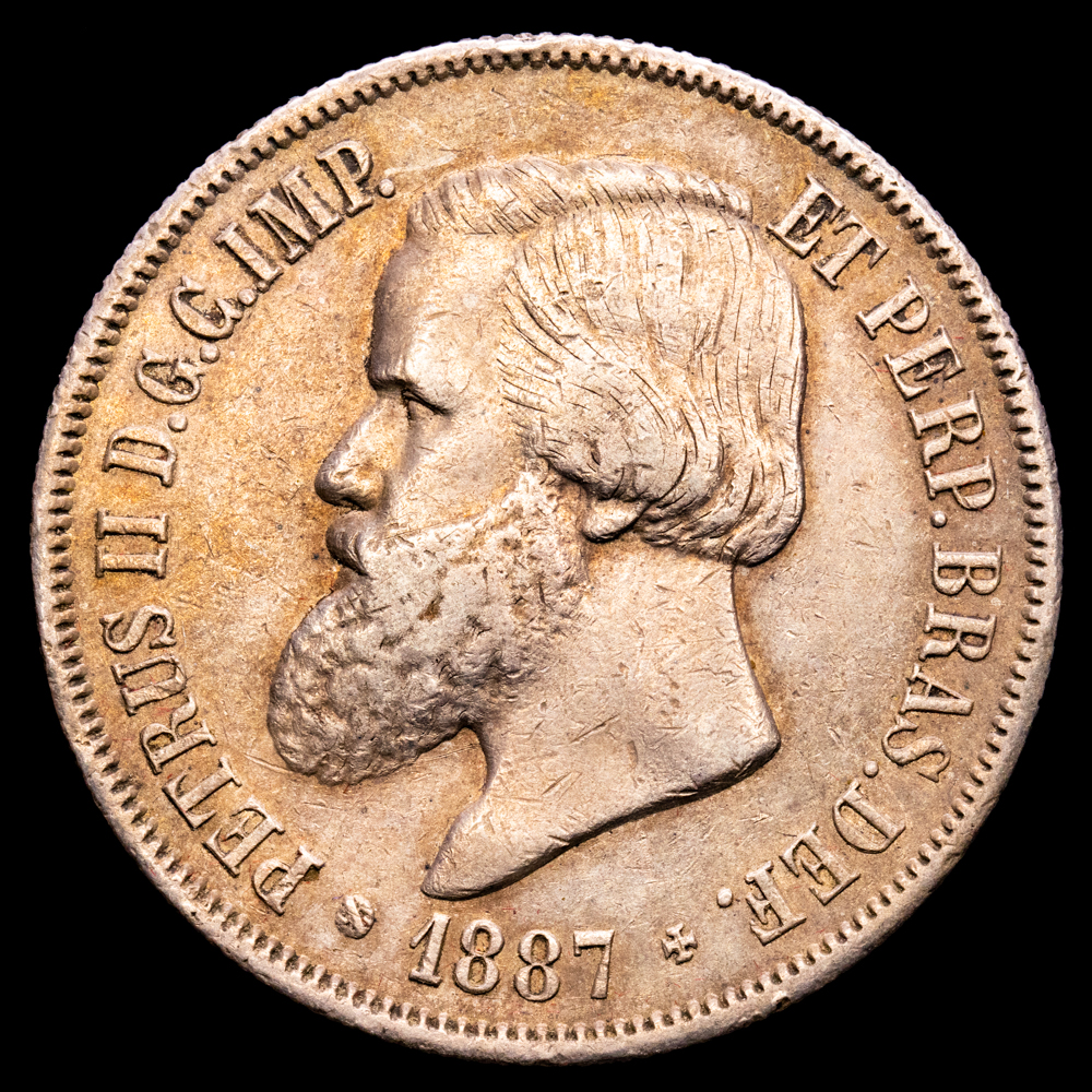 Brasil – Pedro II. 2000 Reis. (25,51 g.). 1887. KM-485. MBC+. Pátina