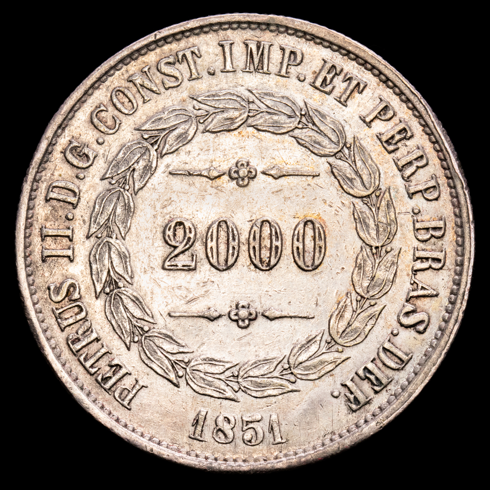 Brasil – Pedro II. 2000 Reis. (25,45 g.). 1851. KM-462. VF+.