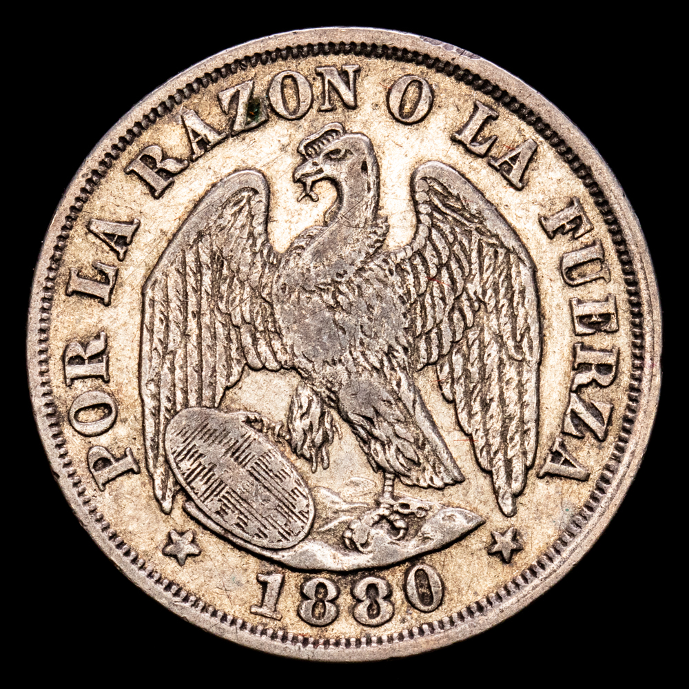 República de Chile. 2 Cents. (4,95 g.). Santiago. 1880. KM-138.2. MBC+.