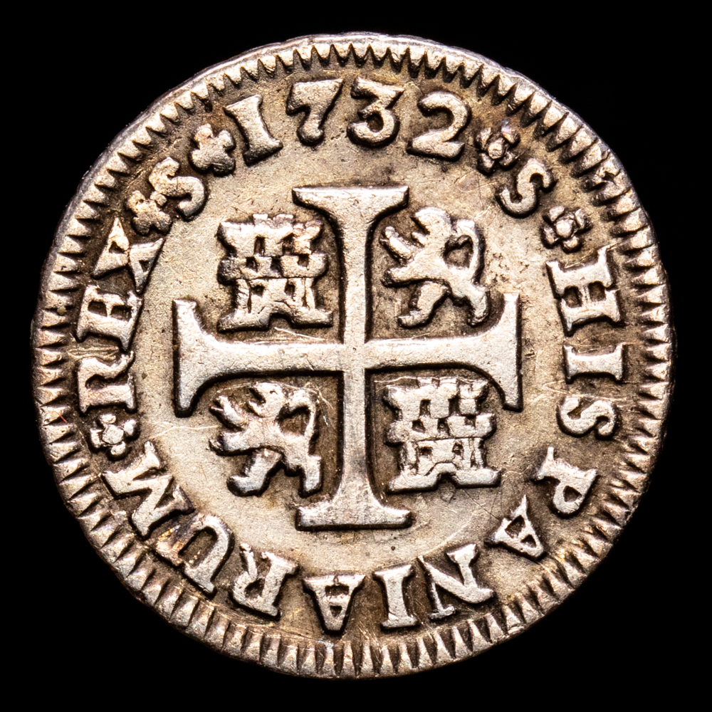 Felipe V. 1/2 Real. (1,38 g.). Sevilla. 1732. Ensayador P·A. Aureo y Calicó-338. MBC.