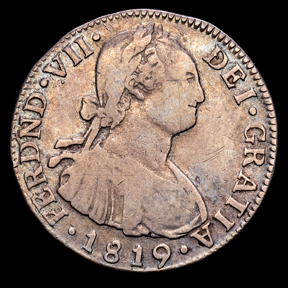 Fernando VII. 2 Reales. (6,38 g.). Nuevo Reino. 1819. Ensayador F·J. Aureo y Calicó-935. MBC. Rara