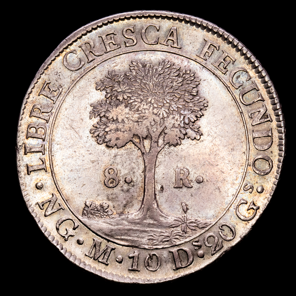 República del Centro de América. 8 Reales. (26,95 g.). Guatemala. 1824. Ensayador M. KM-4. EBC-. Tono. Muy bella